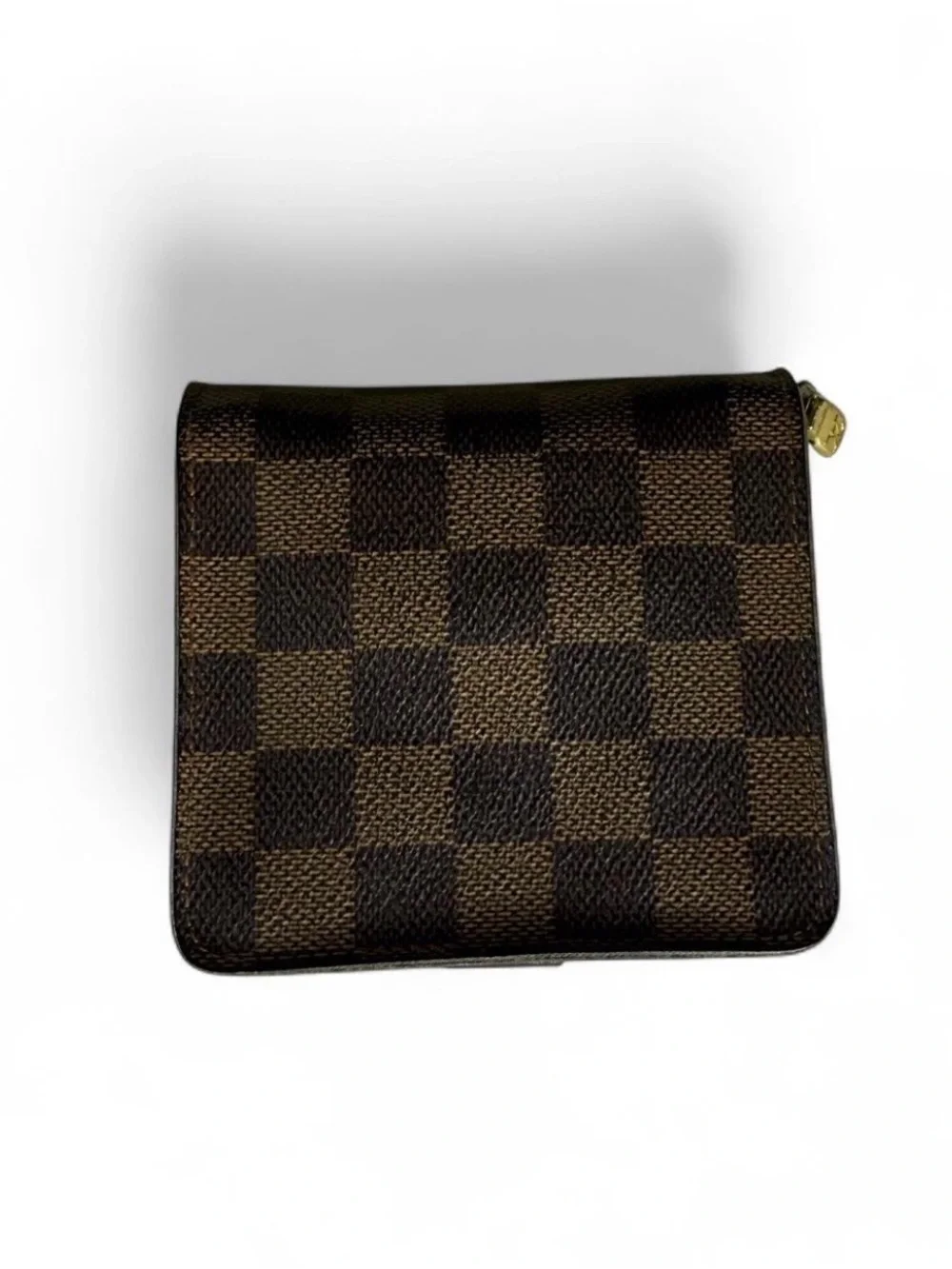 Louis Vuitton Damier Ebene Compact Wallet Brown Leather Snap Zipper Box Dust Bag